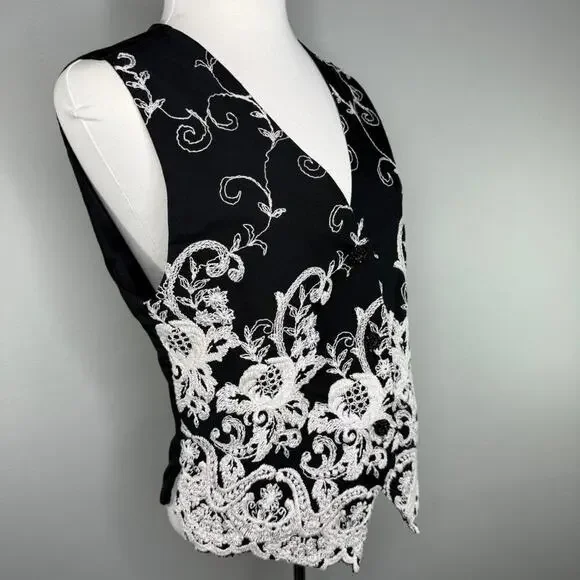 Vintage Express Embroidered Black Vest Size S Americana Western Indie‎ Folk - Picture 5 of 10
